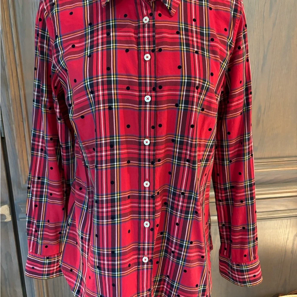 Talbots Classic Button Front Red Plaid Shirt - Sz M - Picture 2 of 8